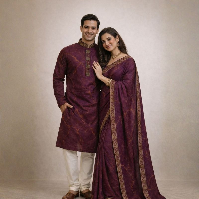 Elegant Matching Saree & Panjabi Couple Set (Code: 1001)