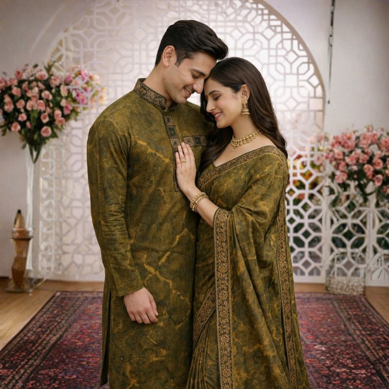 Elegant Matching Saree & Panjabi Couple Set (Code: 1004)