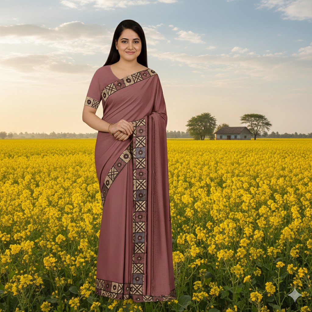 Elegant Dusty Pink Matching Saree (Code: 205)